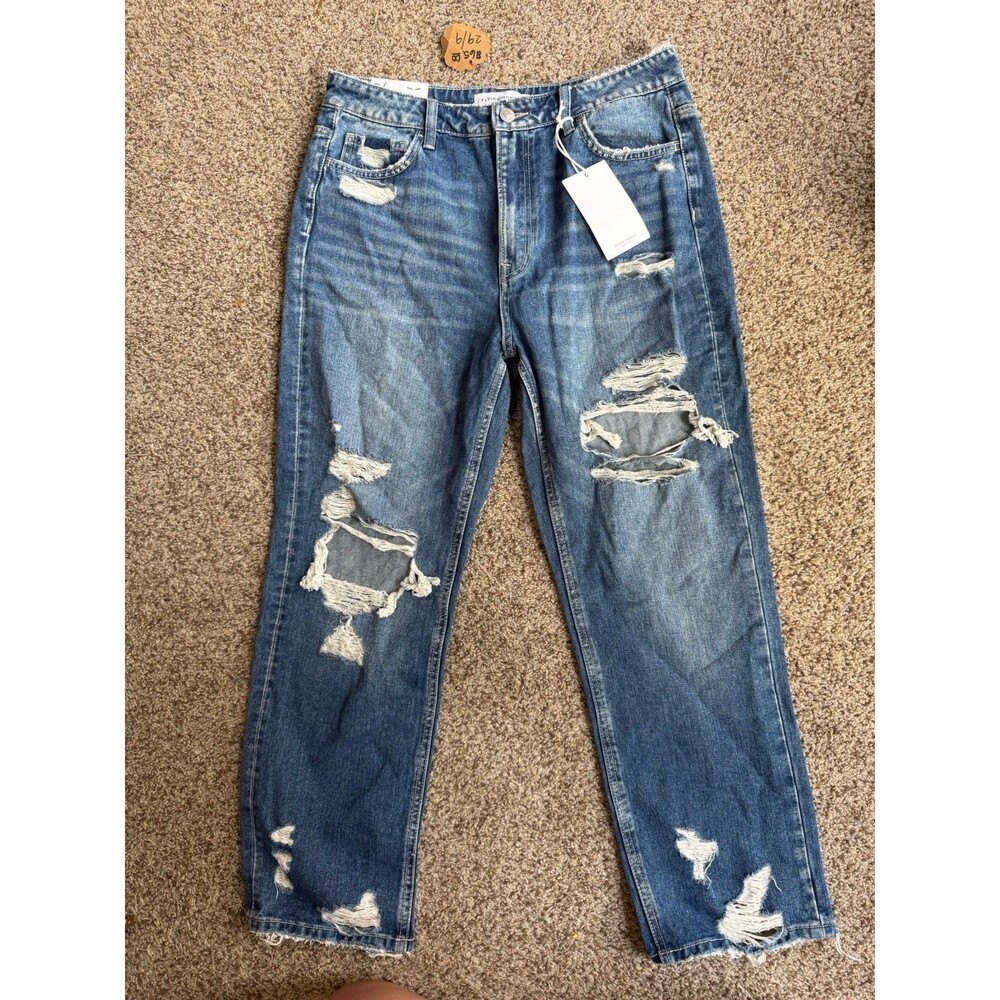 Flying Monkey Black Label Jeans Womens 29 Distressed Boyfriend Crop NWT